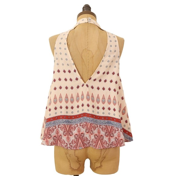 Show Me Your Mumu Walter V-Back Tank XS Mock Printed Cutout Top Ivory EUC B9 - Picture 5 of 7